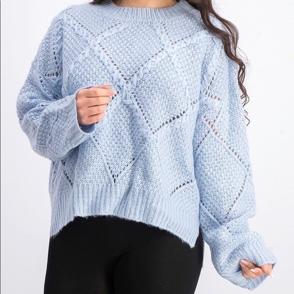 FATE Betti Diamond Sweater Baby Blue Heavy Warm Winter Cozy NWT Size Medium